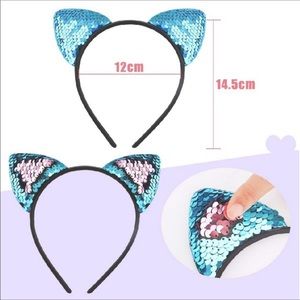 NWT Cat Reversible Sequin Ears Headband Shiny